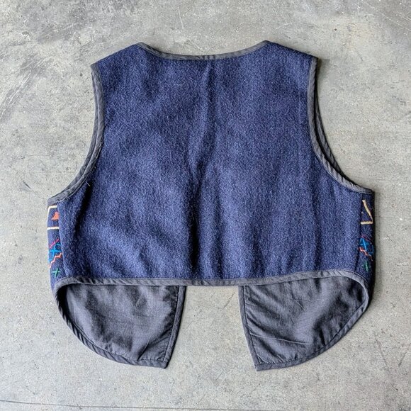 Vintage Body Xpressions Navy Embroidered Wool Felt Vest medium - Picture 8 of 8